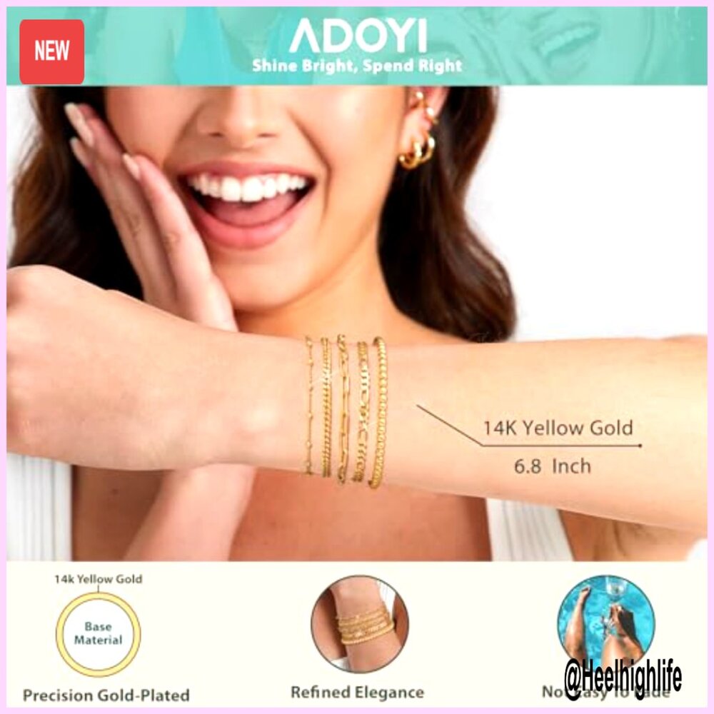 14k Gold Plated Stackable Bracelet Set Adjustable… - image 5